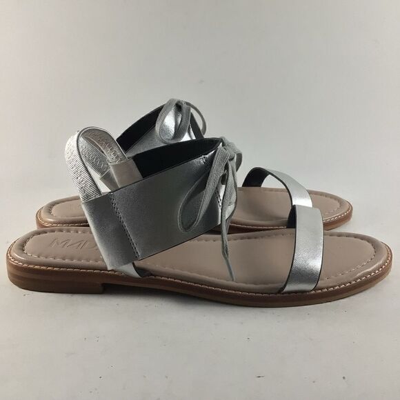 M4DE Hailey womens leather sandals lace up slides silver size 8 - Picture 1 of 8